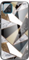 Voor Samsung Galaxy A42 5G Abstract Marble Pattern Glass beschermhoes (Rhombus Golden)