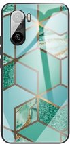 Voor Xiaomi Redmi K40 / K40 Pro / K40 Pro + beschermhoes met abstract marmerpatroonglas (ruitgroen)