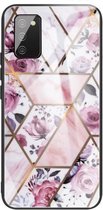 Voor Samsung Galaxy A02s (EU-versie) Beschermhoes met abstract marmerpatroonglas (Rhombus Rose)