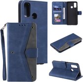 Voor Xiaomi Redmi 9C Stiksels Kalf Textuur Horizontale Flip Lederen Case met Houder & Kaartsleuven & Portemonnee (Blauw)