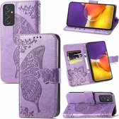 Voor Samsung Galaxy A82 5G Vlinder Liefde Bloem Reliëf Horizontale Flip Lederen Case met Beugel / Kaartsleuf / Portemonnee / Lanyard (Lichtpaars)