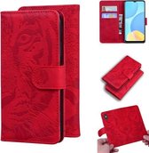 Voor OPPO A15 / A15S Tiger Embossing Pattern Horizontale Flip lederen tas met houder & kaartsleuven & portemonnee (rood)