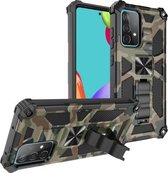 Voor Samsung Galaxy A82 5G camouflage pantser schokbestendig TPU + pc magnetische beschermhoes met houder (legergroen)