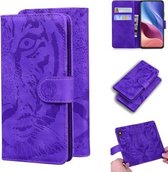 Voor Geschikt voor Xiaomi Redmi K40 / K40 Pro / Poco F3 Tijger Embossing Patroon Horizontale Flip Leren Case met Houder & Kaartsleuven & Portemonnee (Paars)