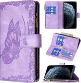 Voor iPhone XR Flying Butterfly Embossing Pattern Rits Horizontale Flip lederen tas met houder & kaartsleuven & portemonnee (paars)