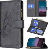 Voor Nokia 5.4 Flying Butterfly Embossing Pattern Rits Horizontale Flip Leather Case met houder & kaartsleuven & portemonnee (zwart)