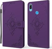 Voor Huawei Y6 (2019) Reliëf Fortune Bloempatroon Horizontale Flip Leren Case met Houder & Kaartsleuf & Portemonnee & Lanyard (Paars)