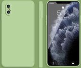Effen kleur imitatie vloeibare siliconen rechte rand valbestendige volledige dekking beschermhoes voor iPhone X / XS (Matcha groen)