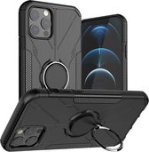 Machine Armor Bear Shockproof PC + TPU beschermhoes met ringhouder voor iPhone 12/12 Pro (zwart)