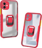 Voor iPhone 12 Pro Clear TPE + PC + TPU Magnetisch schokbestendig hoesje met ultradunne ringhouder (rood)