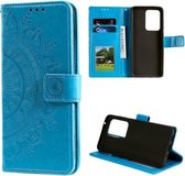 Voor Samsung Galaxy Note20 Ultra Totem Bloem Reliëf Horizontale Flip TPU + PU Leren Case met Houder & Kaartsleuven & Portemonnee (Blauw)