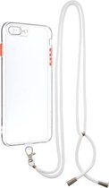 Transparante pc + TPU-telefoonhoes met knop in contrasterende kleur en nekkoord voor iPhone 7 Plus / 8 Plus (wit)