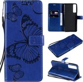 Voor LG Stylo 7 5G / 4G Pressed Printing Butterfly Pattern Horizontale Flip PU Leather Case met houder & kaartsleuven & portemonnee & Lanyard (blauw)