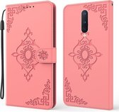 Voor OnePlus 8 Reliëf Fortune Flower Pattern Horizontale Flip Leren Case met Houder & Kaartsleuf & Portemonnee & Lanyard (Roze)