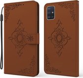 Voor Samsung Galaxy A51 4G Reliëf Fortuin Bloem Patroon Horizontale Flip Leren Case met Houder & Kaartsleuf & Portemonnee & Lanyard (Bruin)