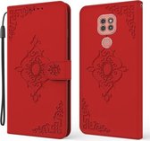 Voor Motorola Moto G9 Spelen Reliëf Fortuin Bloempatroon Horizontale Flip Leren Case met Houder & Kaartsleuf & Portemonnee & Lanyard (Rood)