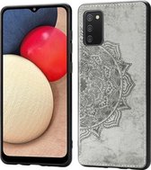 Voor Samsung Galaxy A52 5G / 4G Mandala reliëf stoffen hoes PC + TPU mobiele telefoonhoes met magnetische functie en draagriem (grijs)