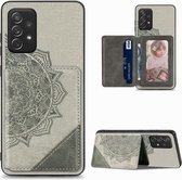 Voor Samsung Galaxy A52 5G / 4G Mandala Reliëf Magnetische Doek PU + TPU + PC Case met Houder & Kaartsleuven & Portemonnee & Fotolijst (Grijs)