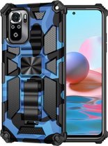 Voor Geschikt voor Xiaomi Redmi Note 10 Pro Max Camouflage Armor Schokbestendig TPU + PC Magnetische beschermhoes met houder (blauw)