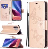 Voor Xiaomi Mi 11i / Poco F3 / Redmi K40 Twee vlinders reliëfpatroon Horizontale flip lederen tas met houder & kaartsleuf & portemonnee & lanyard (roségoud)
