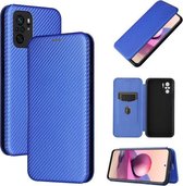 Voor Xiaomi Redmi Note 10S Koolstofvezel Textuur Magnetische Horizontale Flip TPU + PC + PU lederen tas met kaartsleuf (blauw)