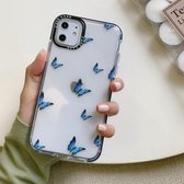 Dubbelkleurig TPU-patroon beschermhoes voor iPhone 11 Pro (blauwe vlinder)