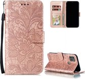 Voor Motorola Moto G9 Power Lace Flower Embossing Pattern Horizontale Flip Leather Case met houder & kaartsleuven & portemonnee & fotolijst (Rose Gold)