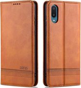 Voor Samsung Galaxy M02 (EU-versie) AZNS Magnetische Kalf Textuur Horizontale Flip Leren Case met Kaartsleuven & Houder & Portemonnee (Lichtbruin)