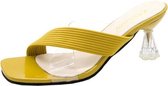 Dames buitenslippers Transparante open teen sandalen met hoge hakken, maat: 34 (geel)