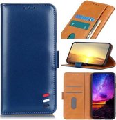 Voor Nokia 6.3 3-kleuren pareltextuur magnetische gesp horizontale flip PU lederen tas met kaartsleuven & portemonnee & houder (blauw)