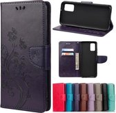 Voor Xiaomi Poco F3 vlinderbloempatroon horizontale flip lederen tas met houder & kaartsleuven & portemonnee (diep paars)