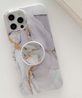 Golden Powder Dream Color Marble Pattern TPU beschermhoes met opvouwbare standaard voor iPhone 12 mini (grijs)