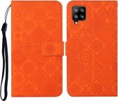 Voor Samsung Galaxy A22 4G etnische stijl reliëf patroon horizontale flip lederen tas met houder & kaartsleuven & portemonnee & lanyard (oranje)