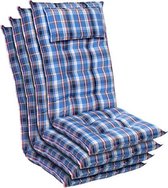 Blumfeldt Sylt Tuinkussen - Set van 4 stoelkussen - zitkussen - hoge rugleuning hoofdkussen - 50 x 120 x 9cm - UV bestendig polyester - blauw / wit