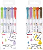 Zebra Mildliner - Brush pennen - Dubbelzijdig - Koele en warme kleuren - 2 sets van 5