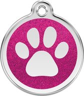 Paw Print Hot Pink glitter hondenpenning large/groot dia. 3,8 cm RedDingo