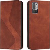 Voor Xiaomi Redmi Note 10 5G Huid Voelen Magnetisch S-type Effen Kleur Horizontale Flip Lederen Case met Houder & Kaartsleuf & Portemonnee (Bruin)