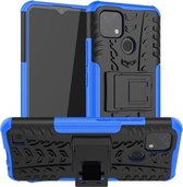 Voor OPPO Realme C21 / C20 Bandtextuur Schokbestendig TPU + pc-beschermhoes met houder (blauw)