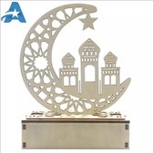 Eid Mubarak en Ramadan Houten Plaque Ornament met LED voor Eid Mubarak en Ramadan.Tafel Decoratie.