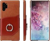 Fierre Shann olie wax textuur lederen achterkant case met 360 graden rotatie houder & kaartsleuf voor Galaxy Note 10+ (bruin)