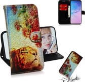 Gekleurde tekening patroon Kleurrijke magnetische gesp Horizontale flip PU lederen tas met houder & kaartsleuven & portemonnee & lanyard voor Galaxy S10 + (Tiger Rose)