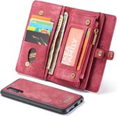 CaseMe-008 afneembare multifunctionele retro matte horizontale flip lederen hoes voor Galaxy A50, met kaartsleuf & houder & rits portemonnee & fotolijst (rood)