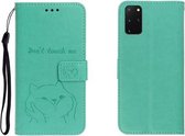 Voor Galaxy S20 Plus reliëf Shiba Inu links en rechts lederen tas met standaard & kaartsleuf & sallet (groen)