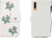 Voor Galaxy A70 horizontale flip effen kleur strass lederen tas met kaartsleuf & portemonnee & houder (drie vlinders)