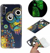 Voor Galaxy A11 Lichtgevende TPU mobiele telefoon beschermhoes (blauwe uil)