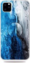 3D Marble Soft Silicone TPU Case Cover met beugel voor iPhone 11 Pro Max (donkerblauw)
