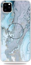3D Marble Soft Silicone TPU Case Cover met beugel voor iPhone 11 Pro (zilverblauw)