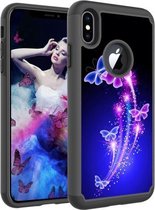 Gekleurd tekenpatroon PC + TPU beschermhoes voor iPhone XS Max (twee dansende vlinders)