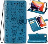 Voor iPhone SE 2020 schattige kat en hond reliëf horizontale flip lederen tas met beugel / kaartsleuf / portemonnee / lanyard (blauw)