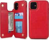 Voor iPhone 11 POLA TPU + pc-beplating Volledige dekking Beschermhoes met houder & kaartsleuven en fotolijst (rood)